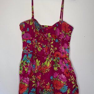 Aeropostale Floral Fit and Flare Dress Sweetheart Neckline Button Detail Size L